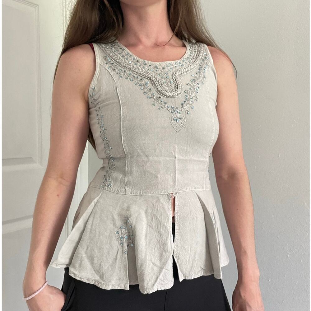 Fairy Tank Top Flutter Sequin Boho Whimsical Cotton Rayon Gray Blue READ4SIZE - Picture 14 of 14